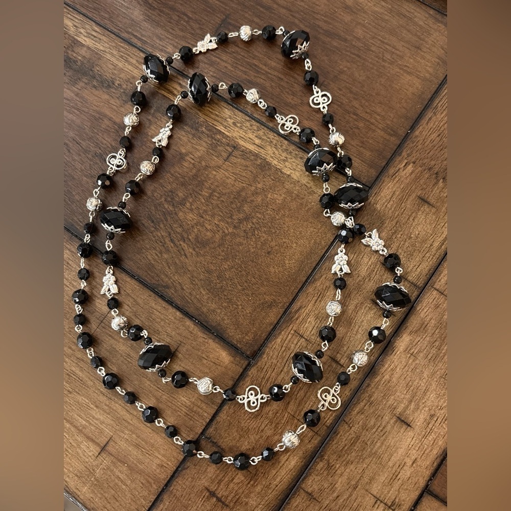 Lia Sophia Black and Silver Beaded Necklace